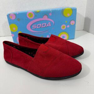 Vtg SODA Alpargata Shoes Lipstick Red Womens sz 9 Slip-on Flats IMSU Black Soles